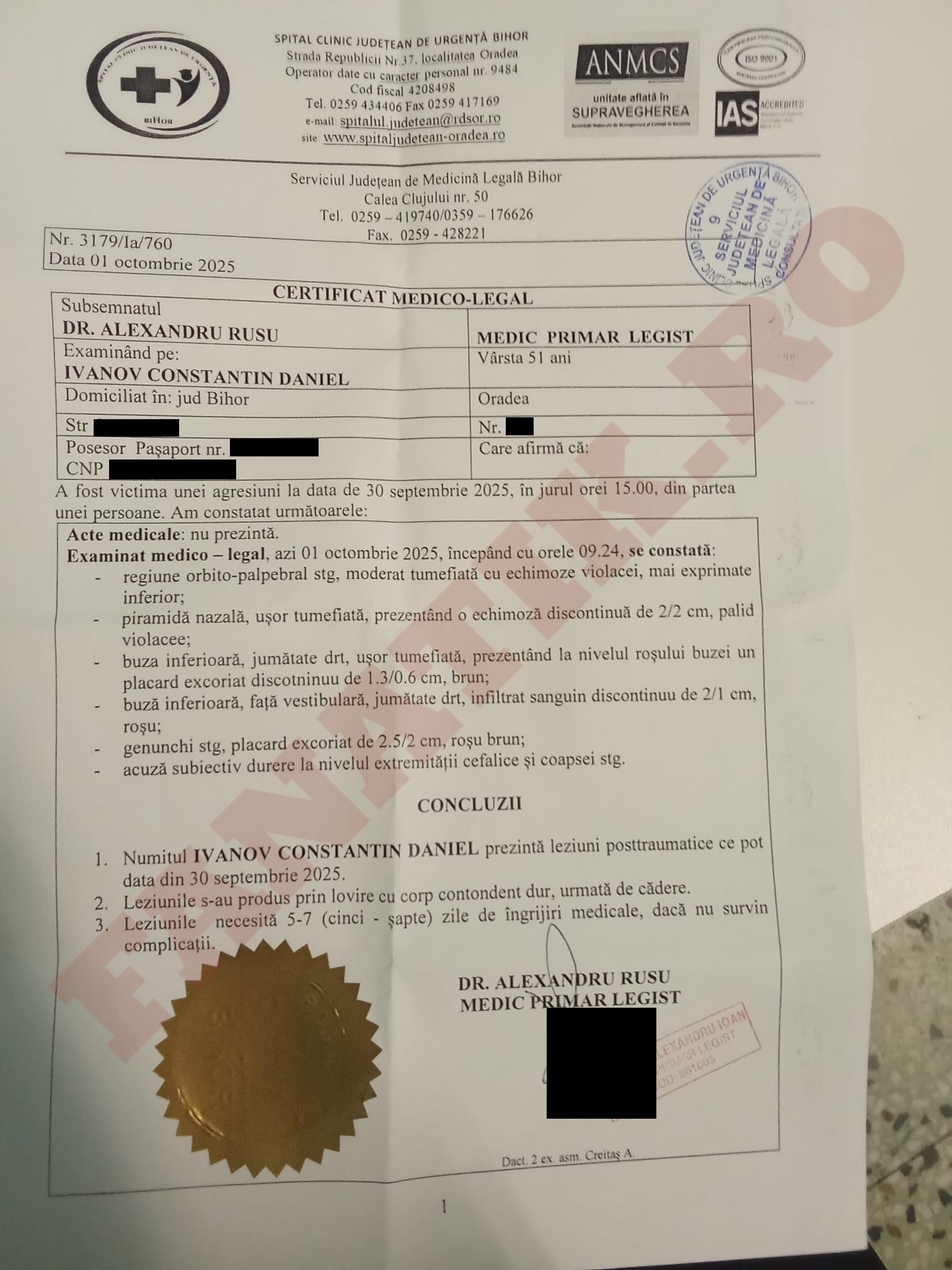 certificat medico-legal