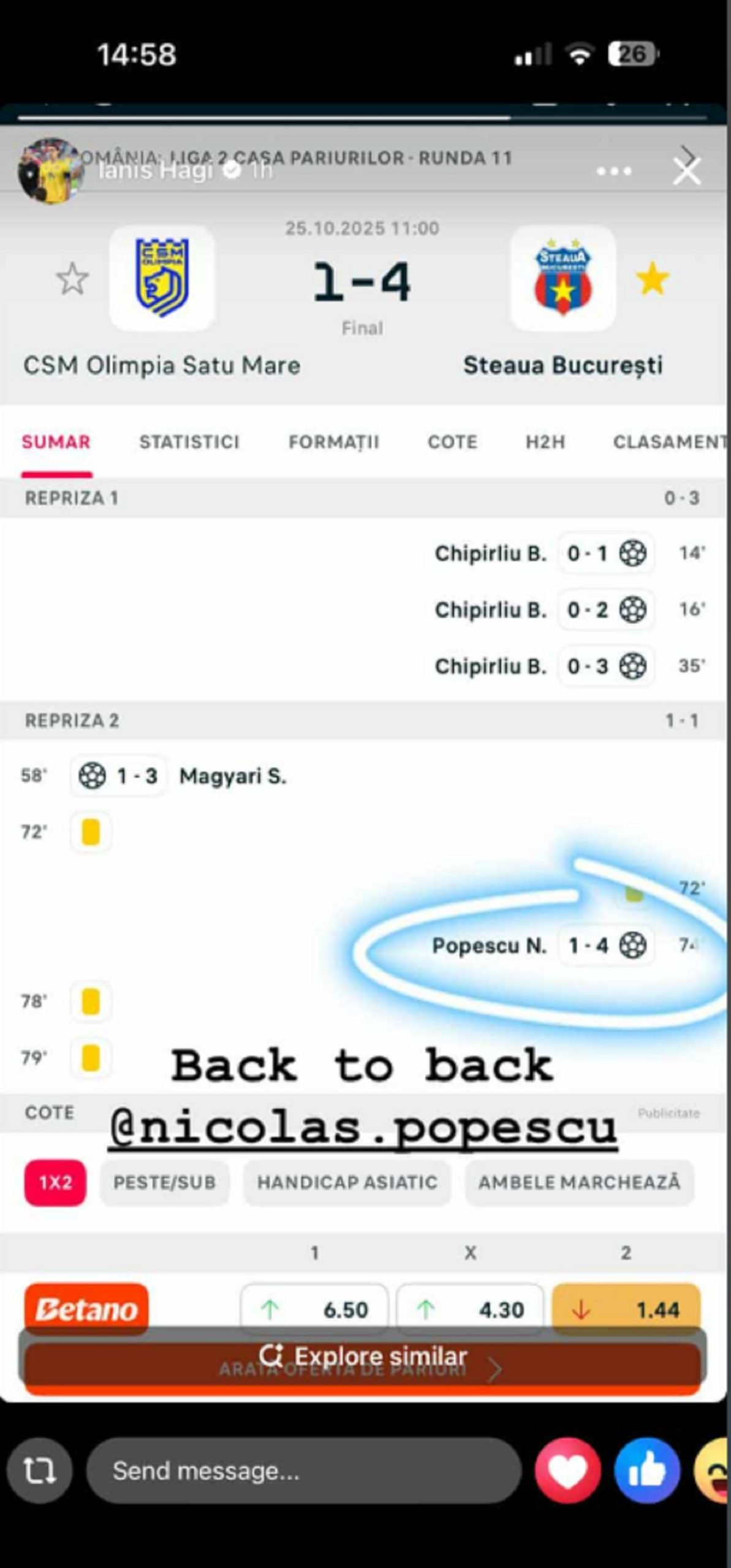 Ianis Hagi victorie Steaua Satu Mare postare Ianis Hagi