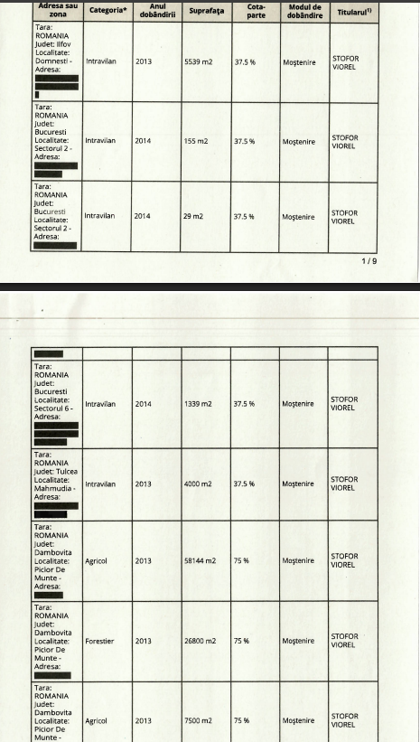 Declarația de avere a lui Ștefan Stofor