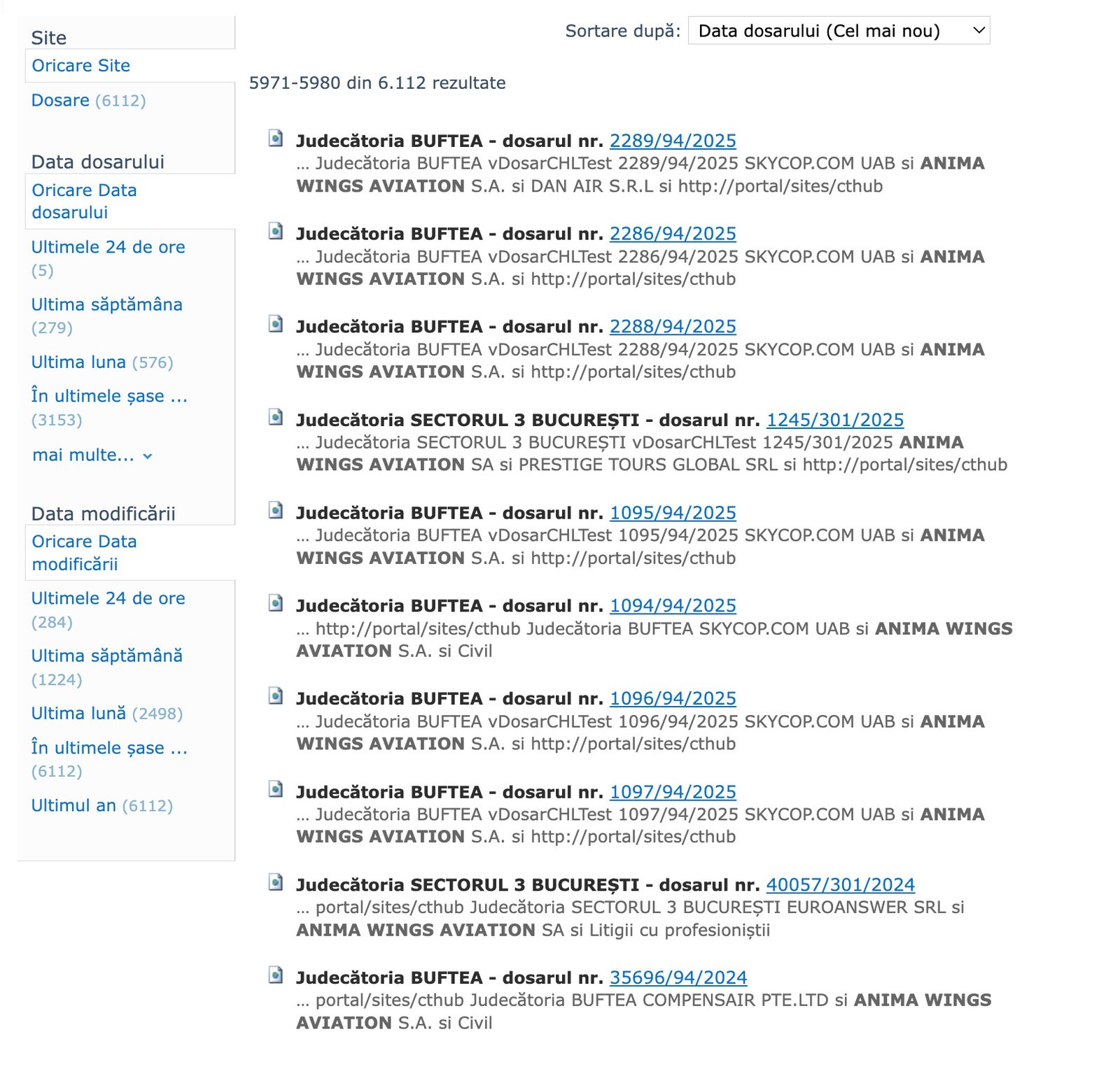 Lista proceselor AnimaWings după 1 ianuarie 2025 se termină la după aproape 6.000 de dosare.
